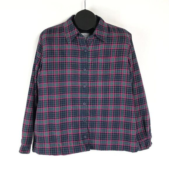 L.L. Bean Fleece-Lined Flannel Shirt Women's Large Plaid Button Up Shacket Chore - Picture 1 of 10
